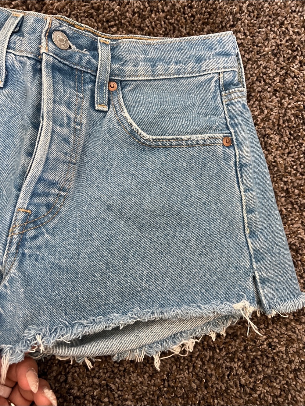 Levi's Light Blue High-Rise Cutoff Denim Shorts - Picture 2 of 13